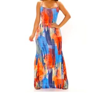 Colorful low back maxi dress